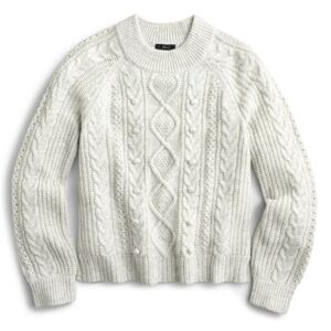 J. Crew Azra Pom-Pom Cableknit Sweater Gray Size Large